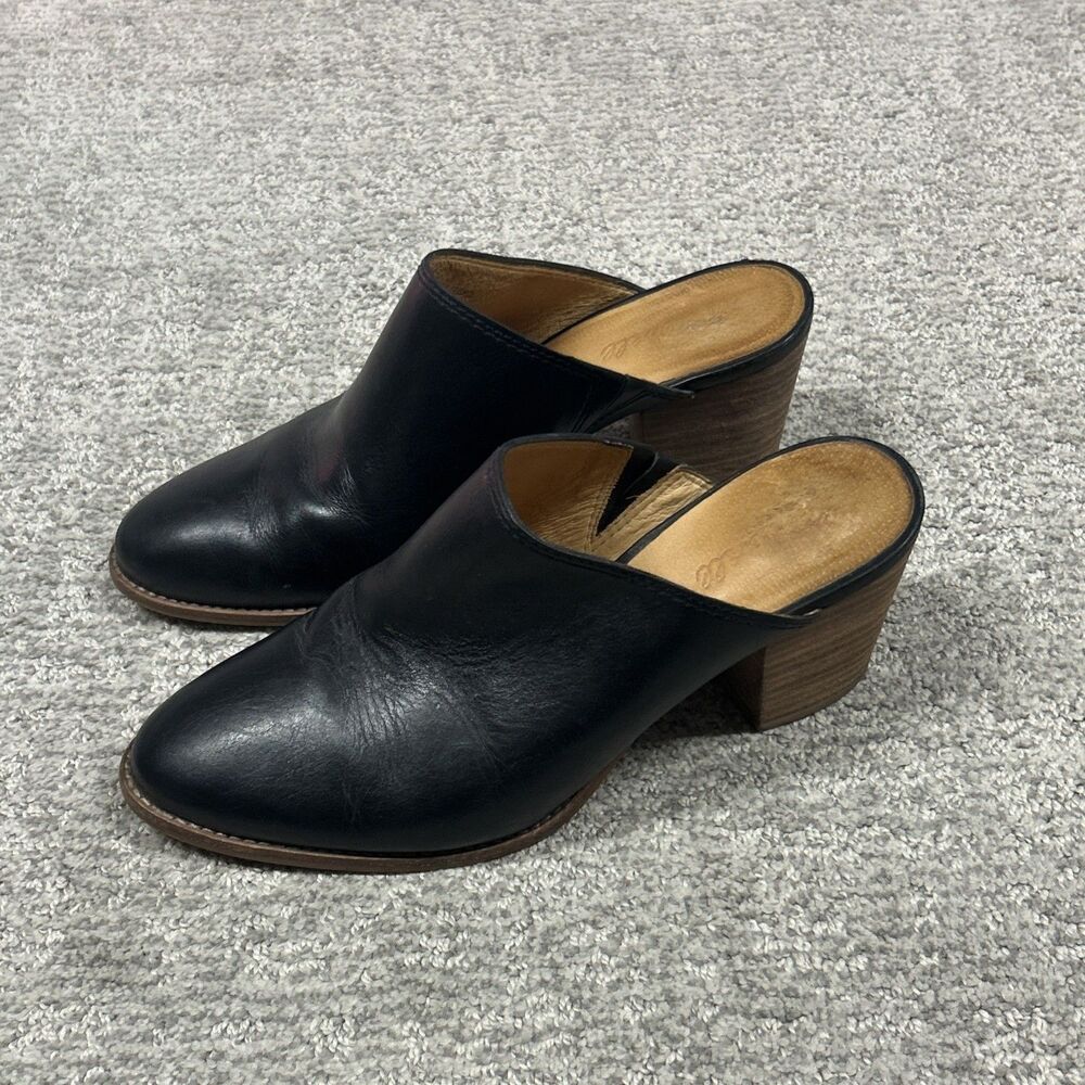 Madewell Harper Black Leather Block Heel Slip On Mule Clog Womens 8.5